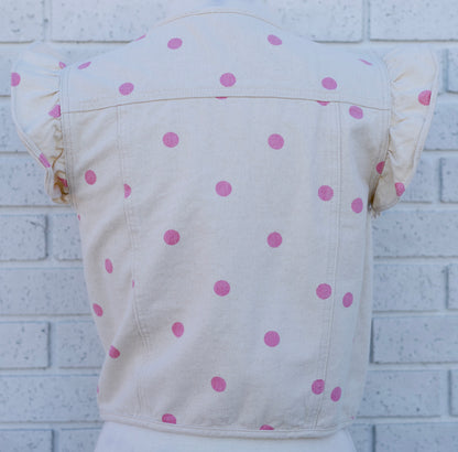 POLKA DOT WASHED TWILL DENIM CROPPED VEST - CREAM/LT. PINK