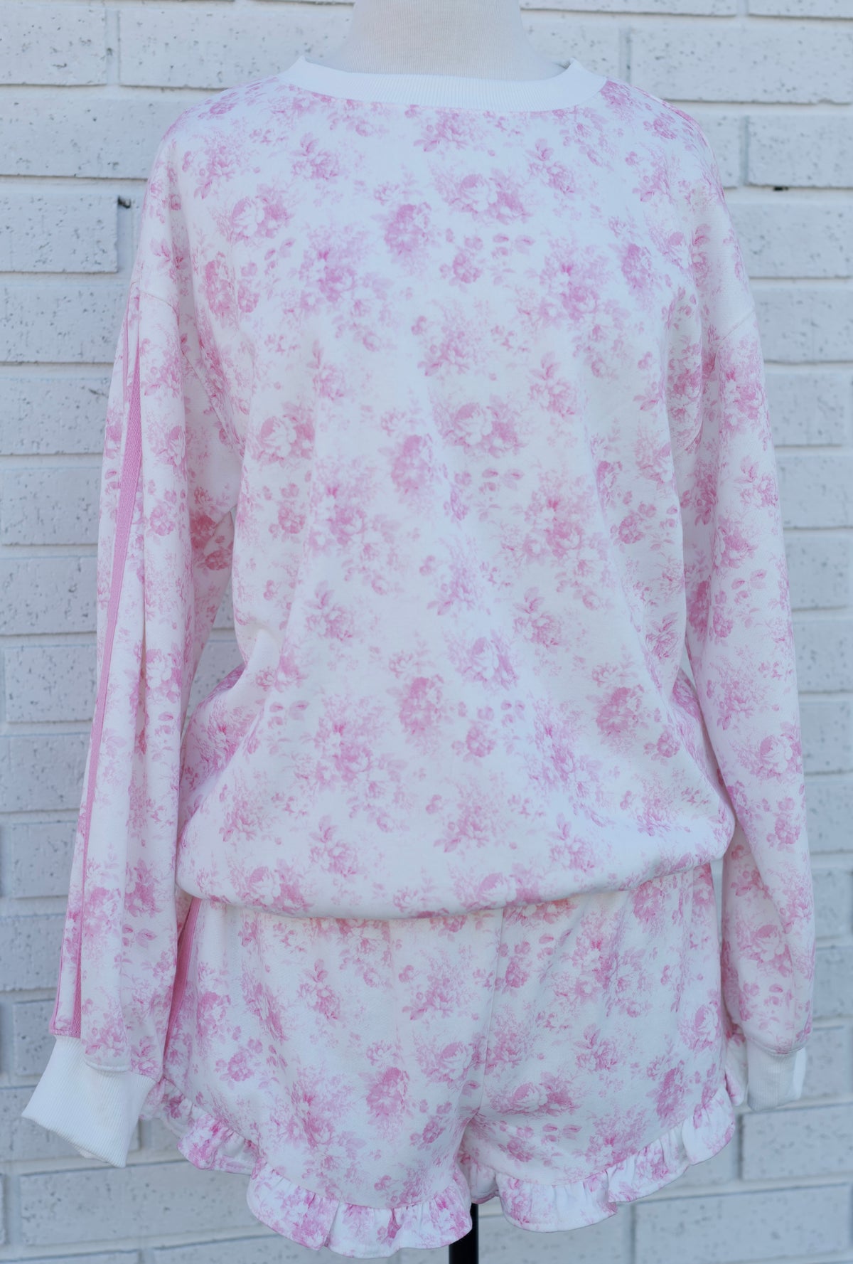 LT. PINK FLORAL FRENCH TERRY SWEATSHIRT/SHORT SET - Pharm Favorites by Economy Pharmacy