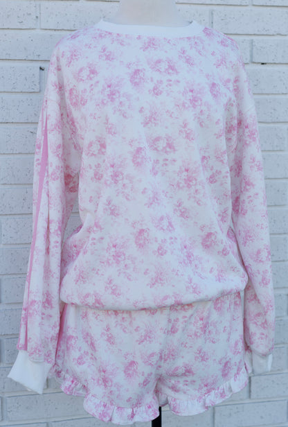 LT. PINK FLORAL FRENCH TERRY SWEATSHIRT/SHORT SET - Pharm Favorites by Economy Pharmacy