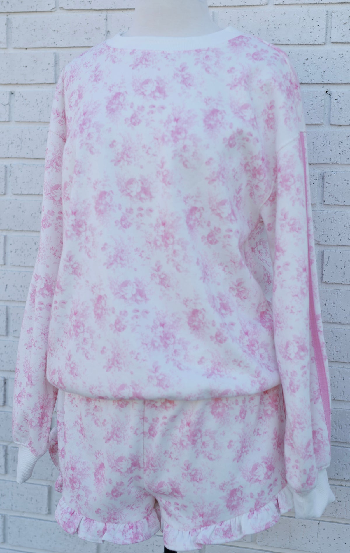 LT. PINK FLORAL FRENCH TERRY SWEATSHIRT/SHORT SET - Pharm Favorites by Economy Pharmacy