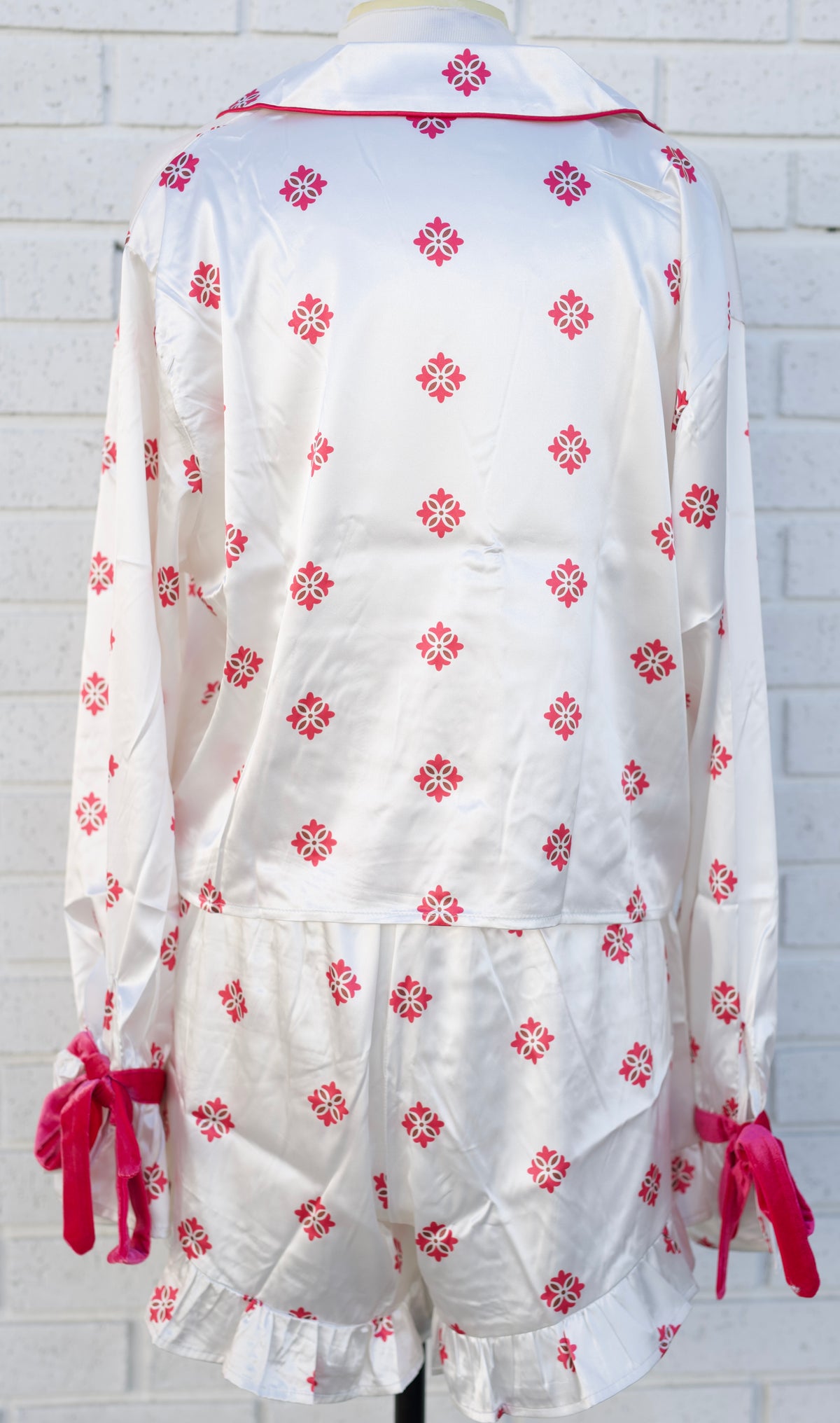 MOROCCAN 2PC CROPPED & RUFFLED SHORT PJS WITH VELVET TIES