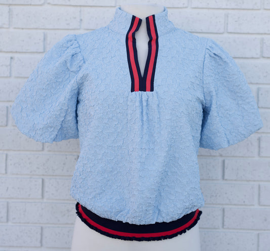 Stripe Accent V-Neck Textured Solid Top