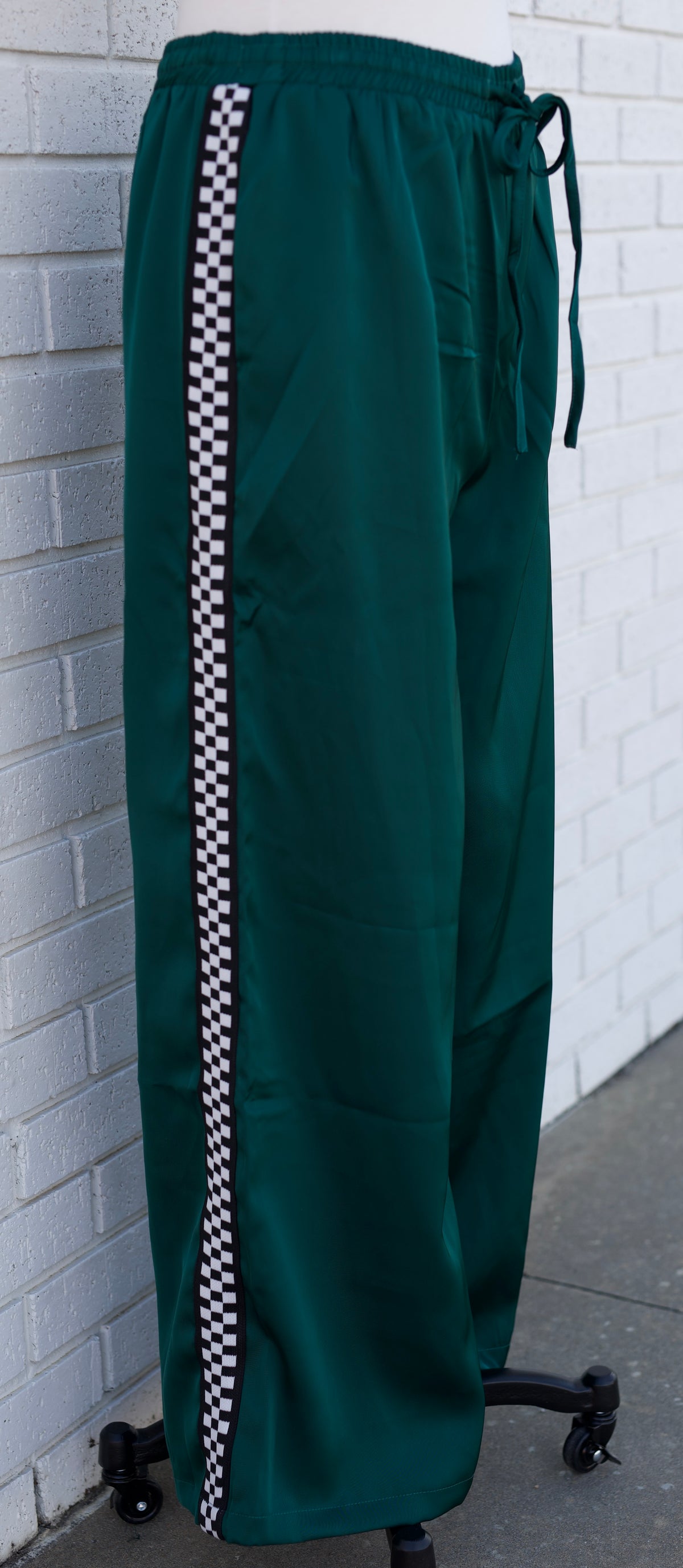 GREEN SOLID SATIN SWEATPANTS