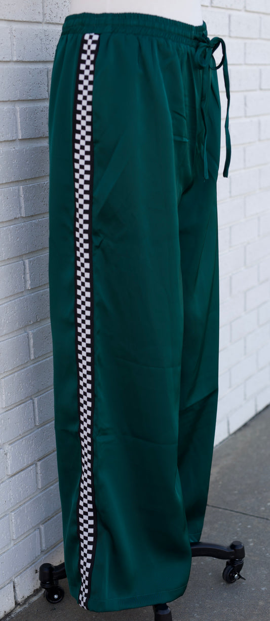 GREEN SOLID SATIN SWEATPANTS