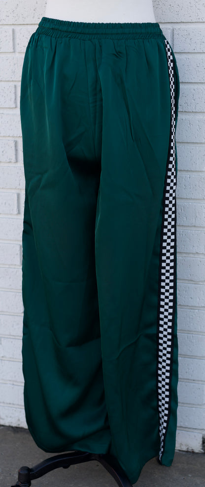 GREEN SOLID SATIN SWEATPANTS