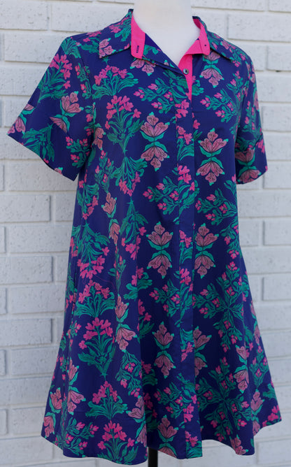 FLORAL PRINT SHORT SLEEVE CONTRAST LINED MINI DRESS