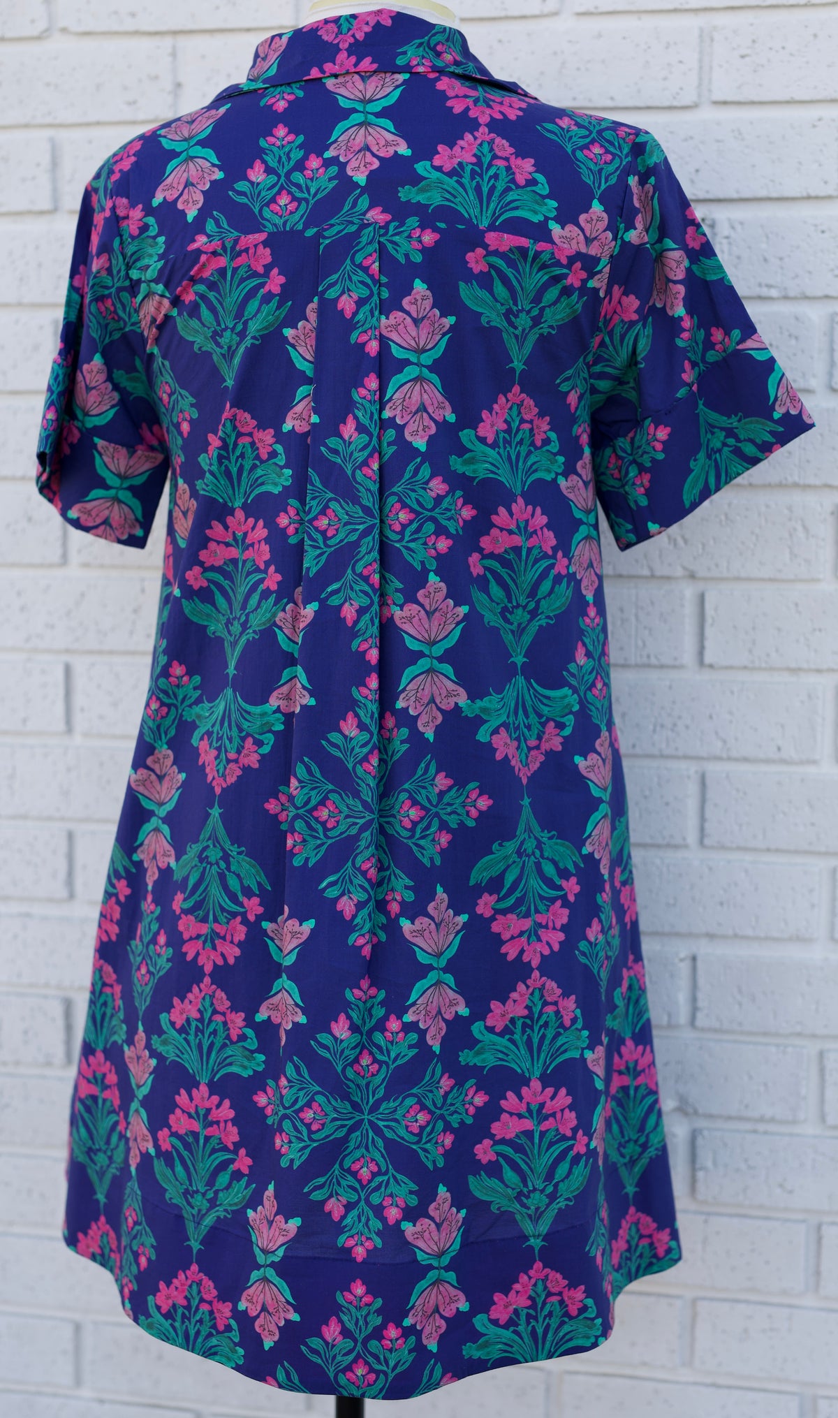 FLORAL PRINT SHORT SLEEVE CONTRAST LINED MINI DRESS