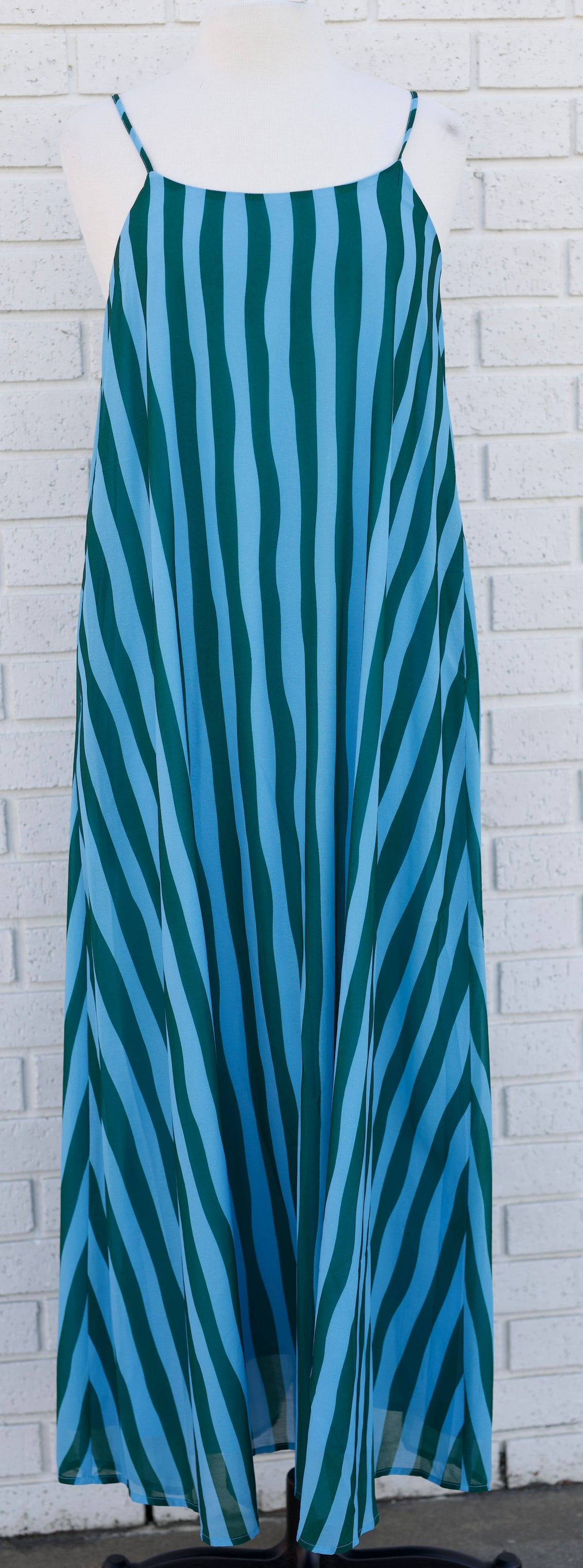 BLUE & GREEN STRIPED MAXI DRESS