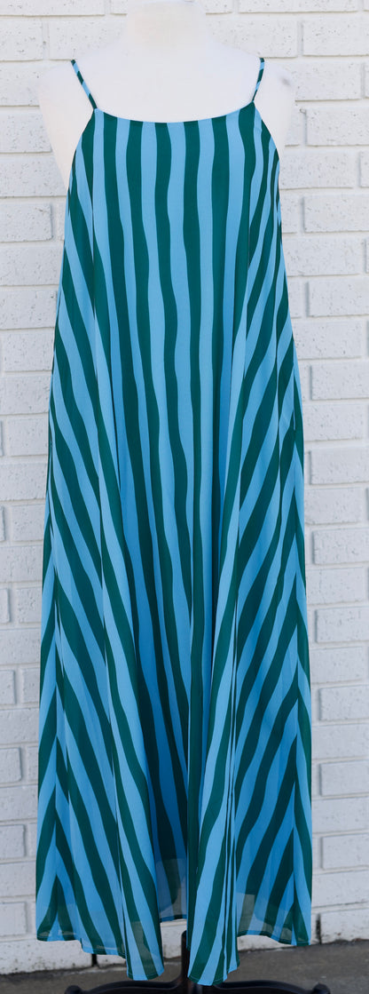 BLUE & GREEN STRIPED MAXI DRESS