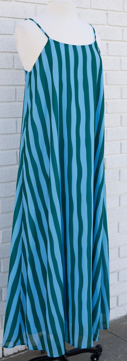 BLUE & GREEN STRIPED MAXI DRESS