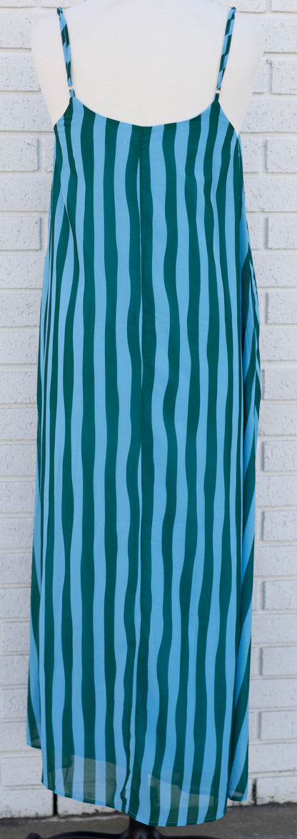 BLUE & GREEN STRIPED MAXI DRESS