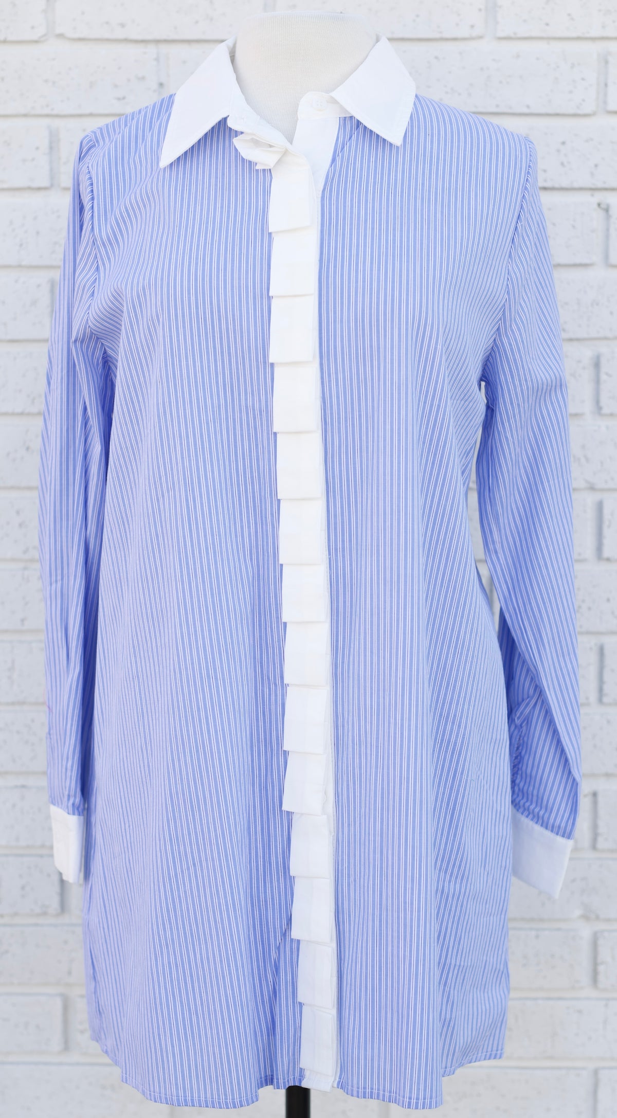SKY BLUE & WHITE PIN STRIPE PLEAT CONTRAST MINI DRESS - Pharm Favorites by Economy Pharmacy