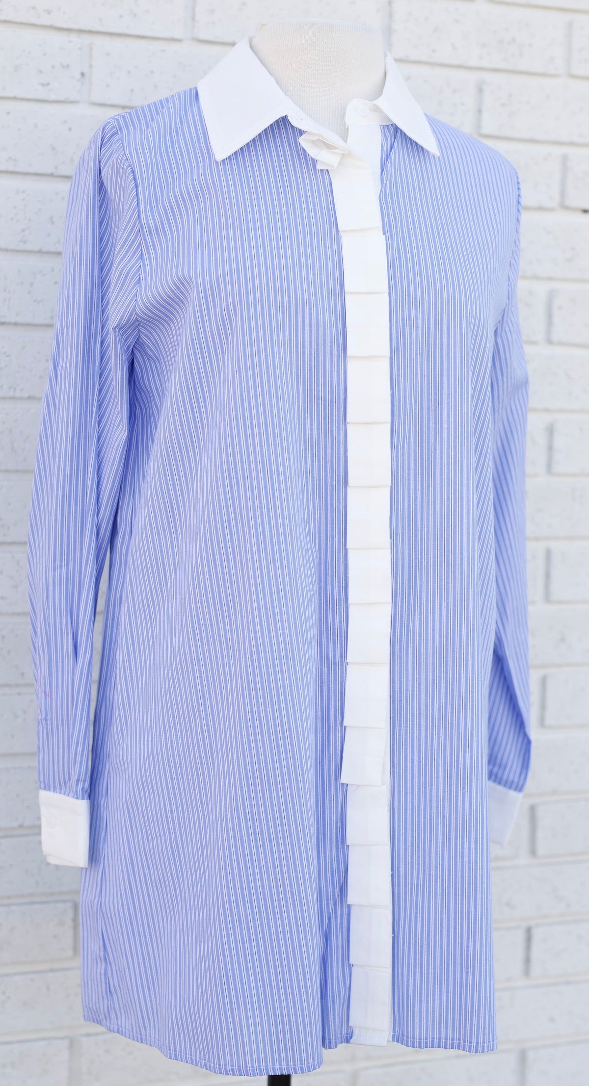 SKY BLUE & WHITE PIN STRIPE PLEAT CONTRAST MINI DRESS - Pharm Favorites by Economy Pharmacy