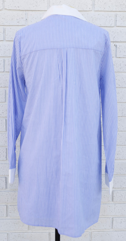 SKY BLUE & WHITE PIN STRIPE PLEAT CONTRAST MINI DRESS - Pharm Favorites by Economy Pharmacy
