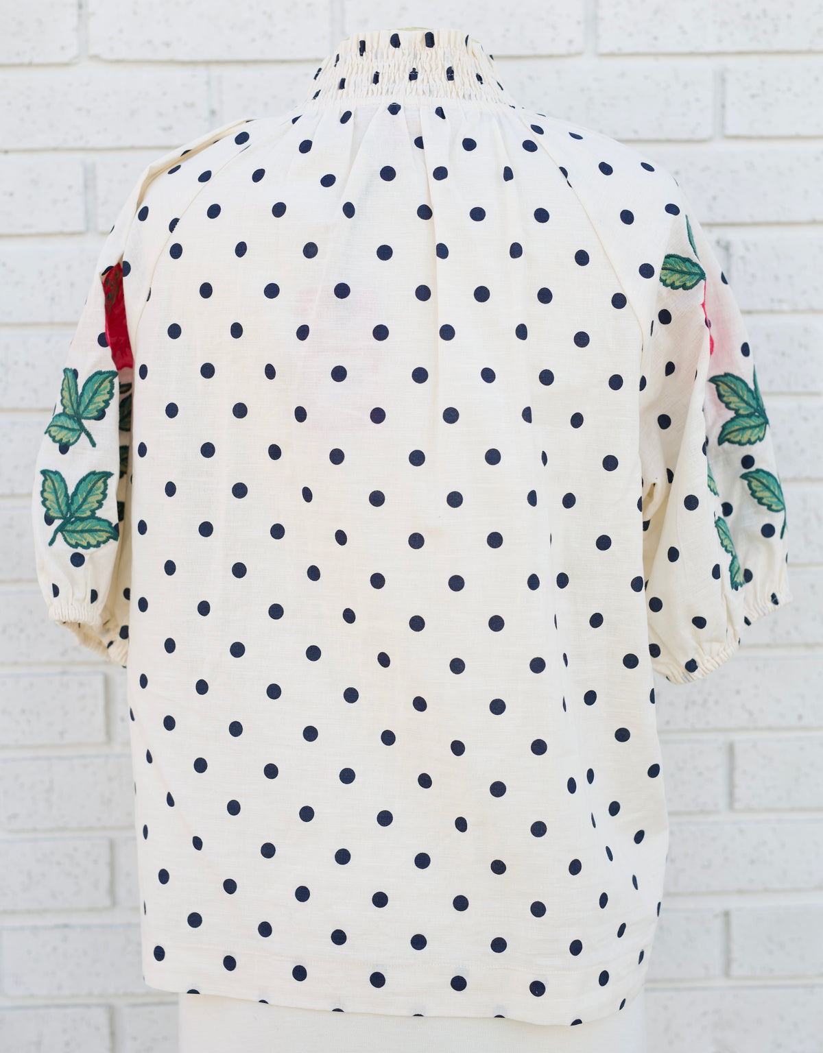 POLKA DOT EMBROIDERY DETAIL PUFF SLEEVE BLOUSE