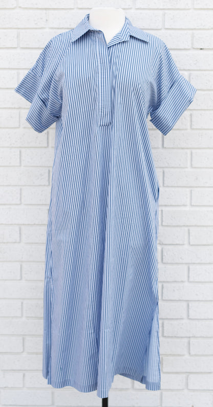 STRIPE SHORT SLEEVE MIDI DRESS  DUSTY BLUE
