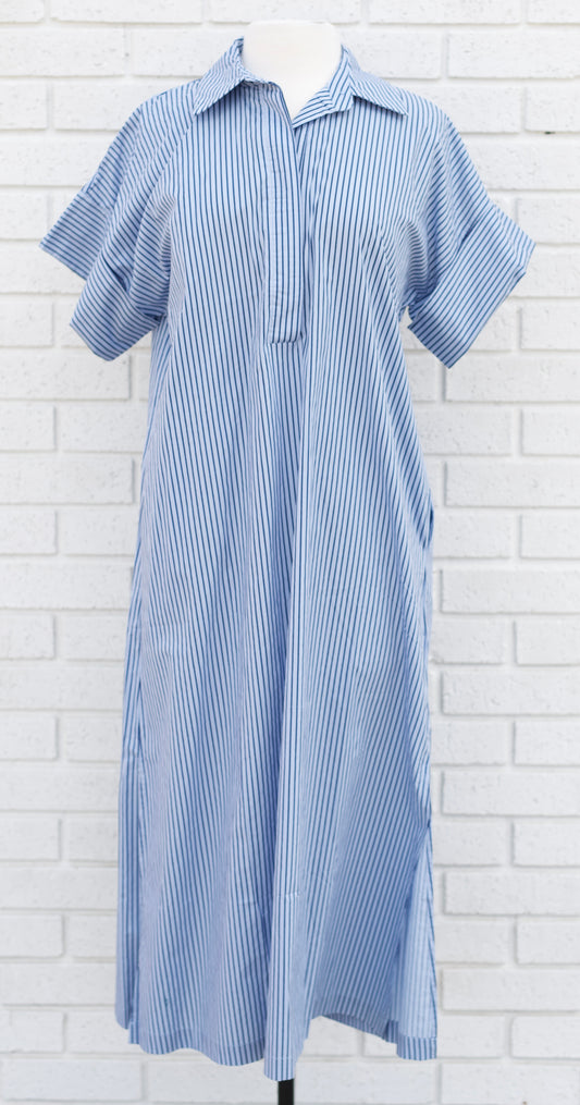 STRIPE SHORT SLEEVE MIDI DRESS  DUSTY BLUE