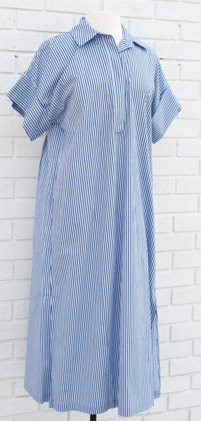 STRIPE SHORT SLEEVE MIDI DRESS  DUSTY BLUE