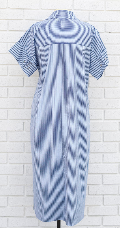 STRIPE SHORT SLEEVE MIDI DRESS  DUSTY BLUE