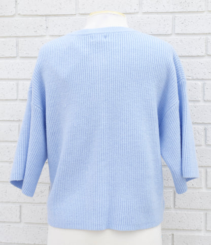 BLUE SHORT SLEEVED KNIT CARDIGAN