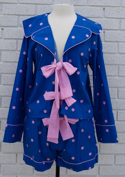 POLKA DOT POPLIN PJ 2 PC.SET - BLUE/PINK