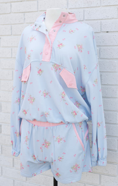 LIGHT BLUE/PINK FLORAL SHORT SET