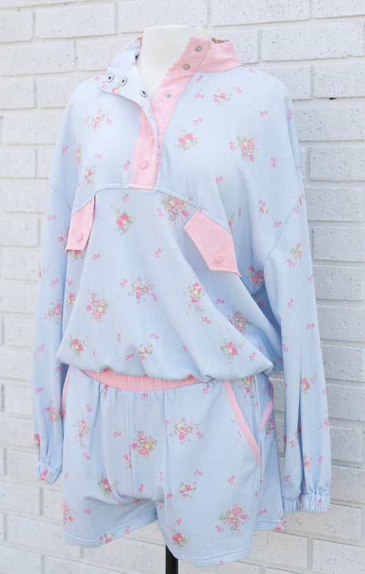 LIGHT BLUE/PINK FLORAL SHORT SET
