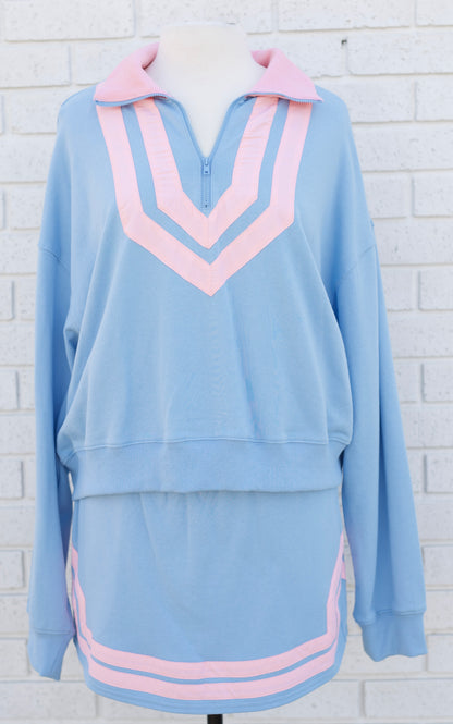 DUSTY BLUE/LT PINK FRENCH TERRY PULLOVER & SKORT SET - Pharm Favorites by Economy Pharmacy