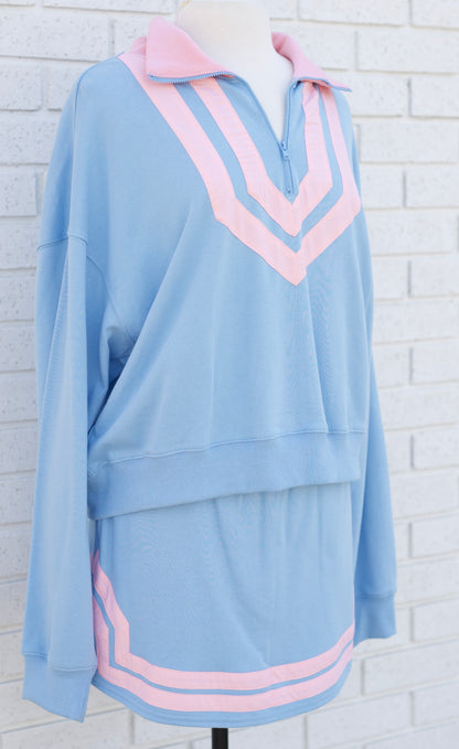 DUSTY BLUE/LT PINK FRENCH TERRY PULLOVER & SKORT SET - Pharm Favorites by Economy Pharmacy