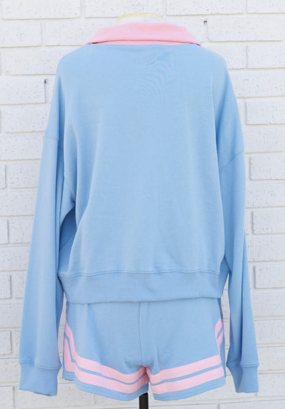 DUSTY BLUE/LT PINK FRENCH TERRY PULLOVER & SKORT SET - Pharm Favorites by Economy Pharmacy
