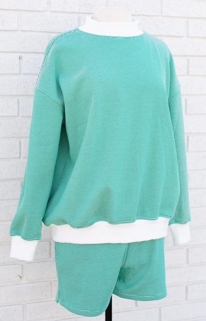 STRIPED LONG SLEEVE TOP & SHORTS 2PC SET