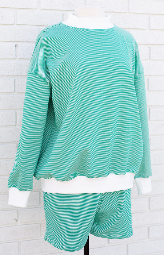STRIPED LONG SLEEVE TOP & SHORTS 2PC SET