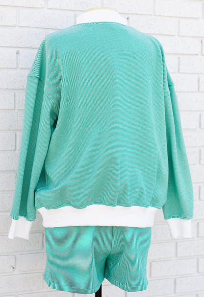 STRIPED LONG SLEEVE TOP & SHORTS 2PC SET