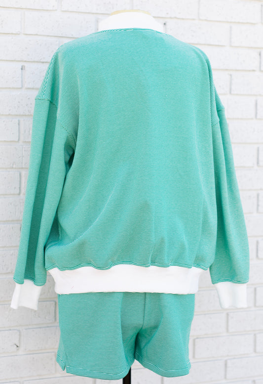 STRIPED LONG SLEEVE TOP & SHORTS 2PC SET