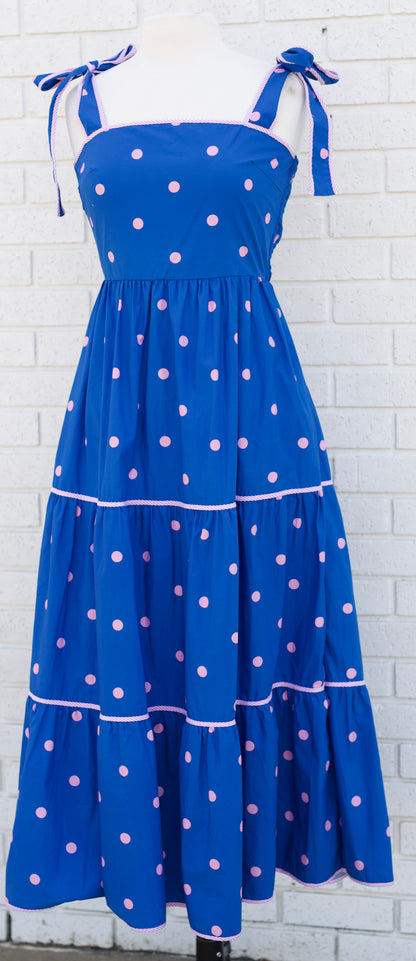 POLKA DOT WITH STRIPE BINDING AND BOW TIE STRAP - BLUE/PINK