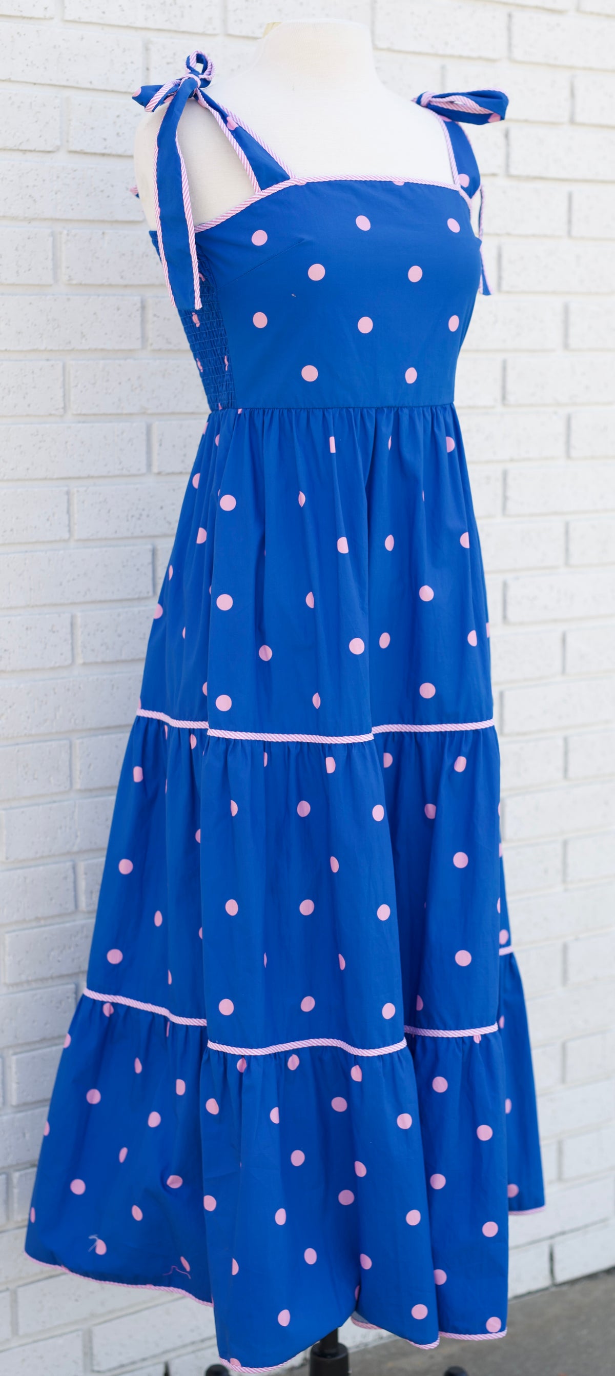 POLKA DOT WITH STRIPE BINDING AND BOW TIE STRAP - BLUE/PINK