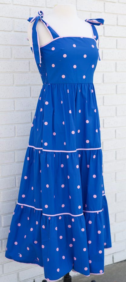 POLKA DOT WITH STRIPE BINDING AND BOW TIE STRAP - BLUE/PINK