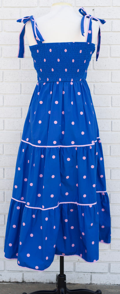 POLKA DOT WITH STRIPE BINDING AND BOW TIE STRAP - BLUE/PINK
