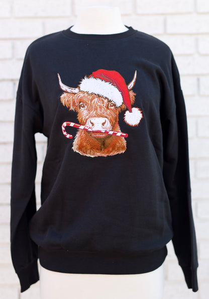 SIMPLY SOUTHERN BLACK HOLIDAY COW CREWNECK SWEATSHIRT
