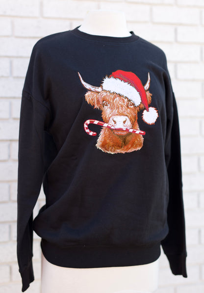 SIMPLY SOUTHERN BLACK HOLIDAY COW CREWNECK SWEATSHIRT