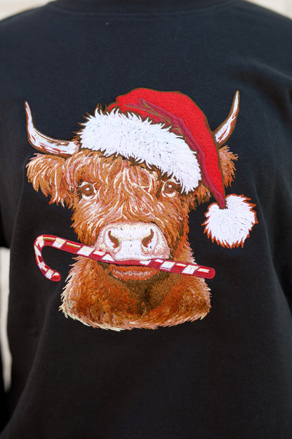 SIMPLY SOUTHERN BLACK HOLIDAY COW CREWNECK SWEATSHIRT