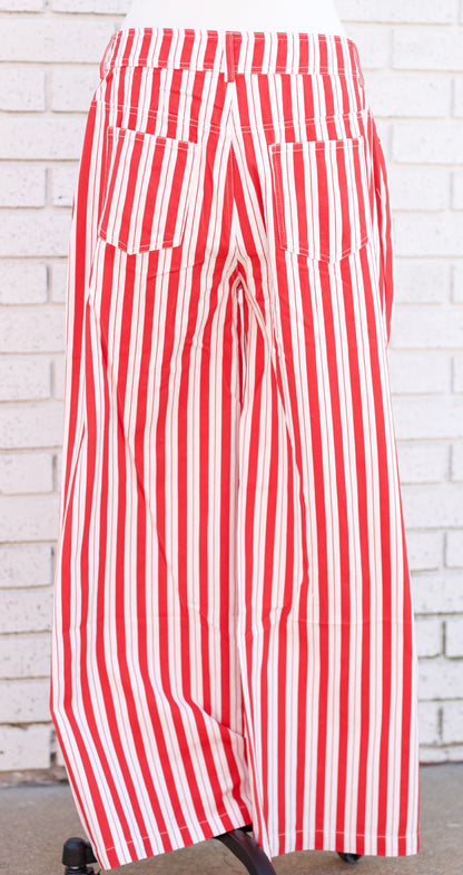 RED GAMEDAY THEME STRIPE HIGH RISE FLARE PANTS