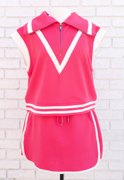 PINK CAP SLEEVE W/WIDE ZIP VNECK 2PC SKORT SET - Pharm Favorites by Economy Pharmacy