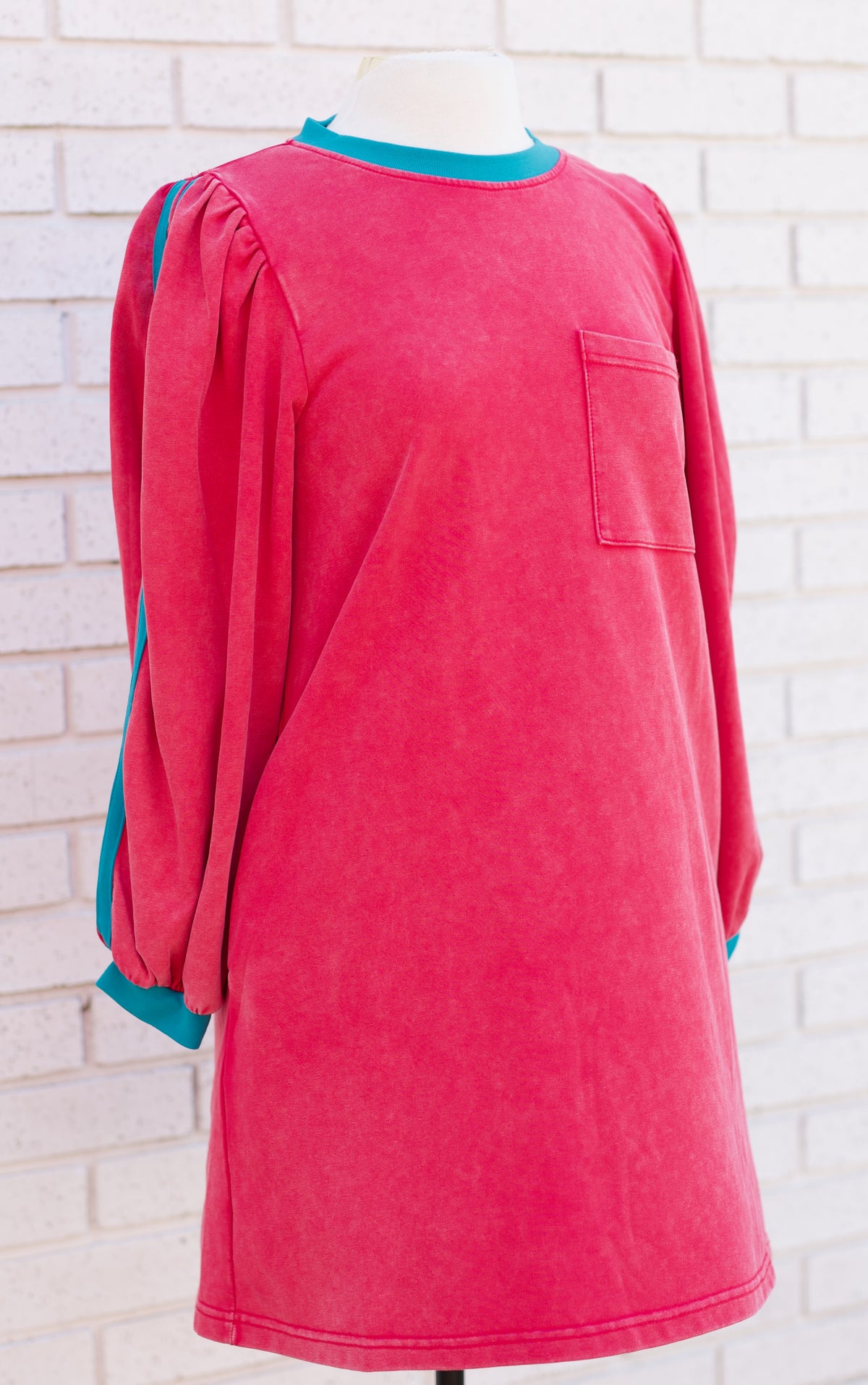 MAGENTA SWEATSHIRT DRESS W/TEAL CONTRAST DETAIL - Pharm Favorites by Economy Pharmacy