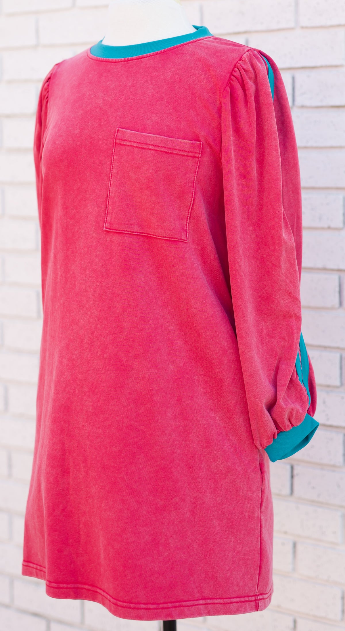 MAGENTA SWEATSHIRT DRESS W/TEAL CONTRAST DETAIL - Pharm Favorites by Economy Pharmacy