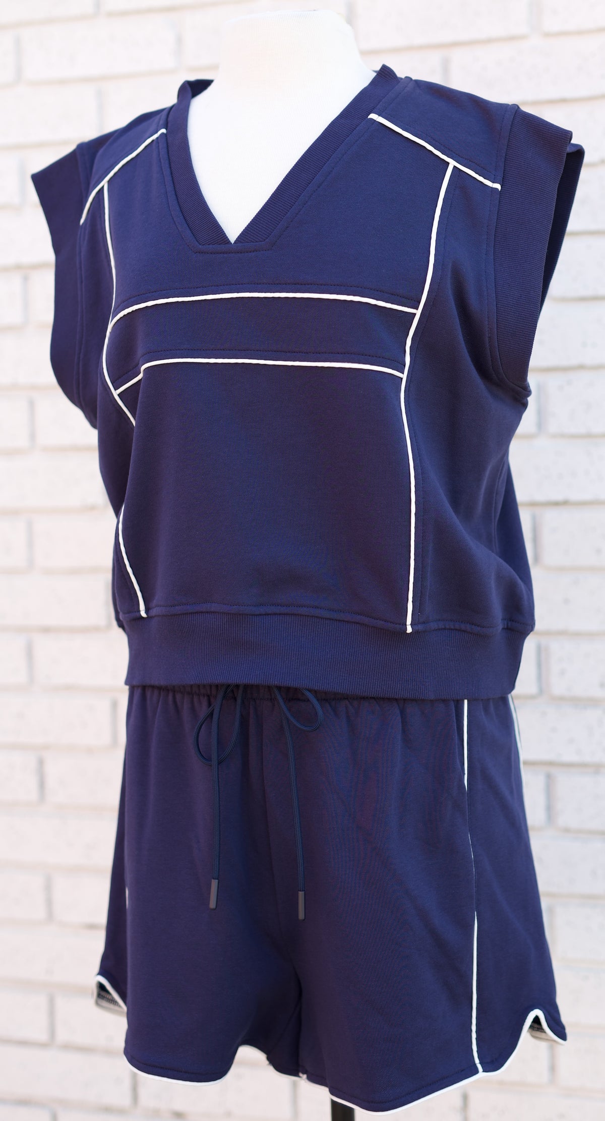 NAVY 2PC CONTRAST SHORT SET W/SLEEVELESS VNECK TOP - Pharm Favorites by Economy Pharmacy