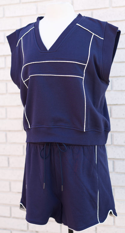 NAVY 2PC CONTRAST SHORT SET W/SLEEVELESS VNECK TOP - Pharm Favorites by Economy Pharmacy