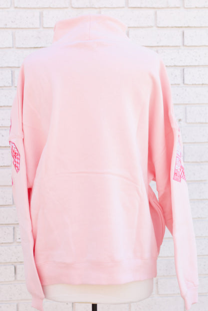 LIGHT PINK KINDNESS MOCK NECK SWEATSHIRT