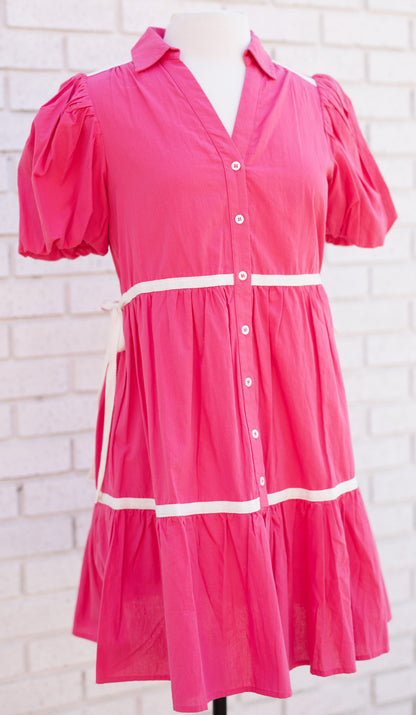 BUTTON DOWN TAPE DETAIL MINI DRESS - Pharm Favorites by Economy Pharmacy