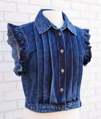 DENIM RUFFLE SLEEVE VEST